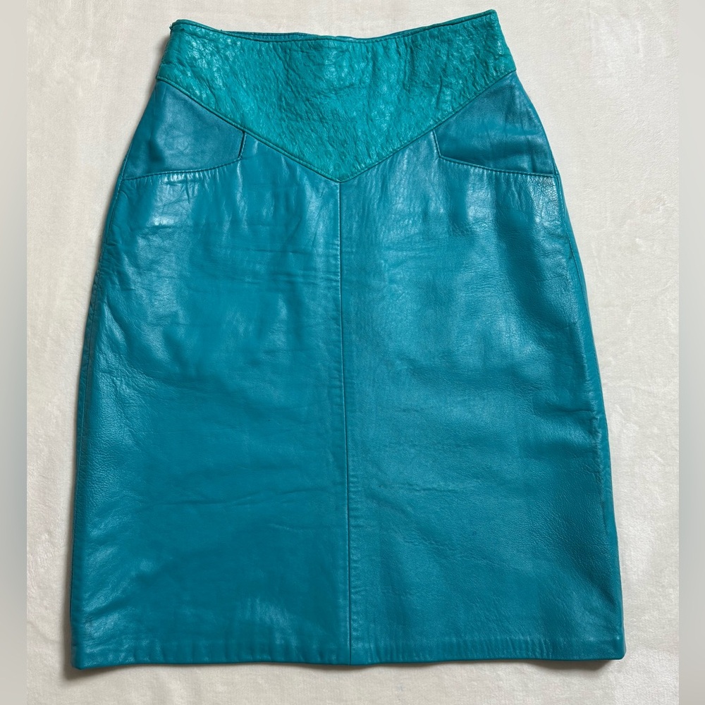 Teal Leather Skirt
